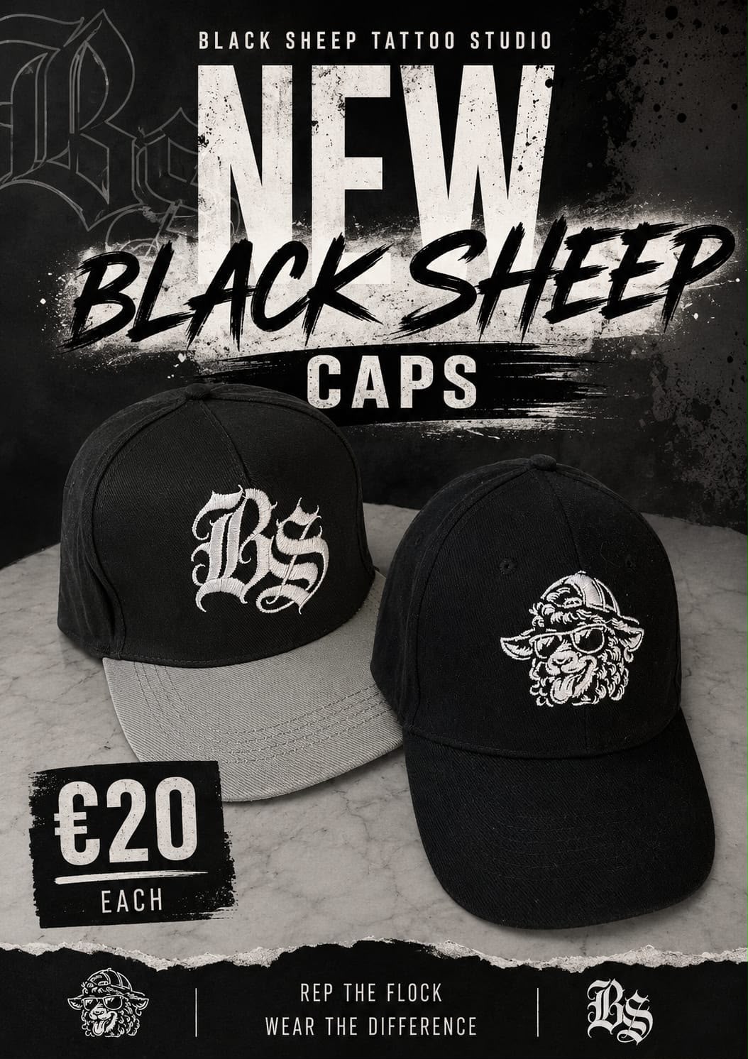Official Black Sheep Tattoo Studio branded caps available in Kos Greece