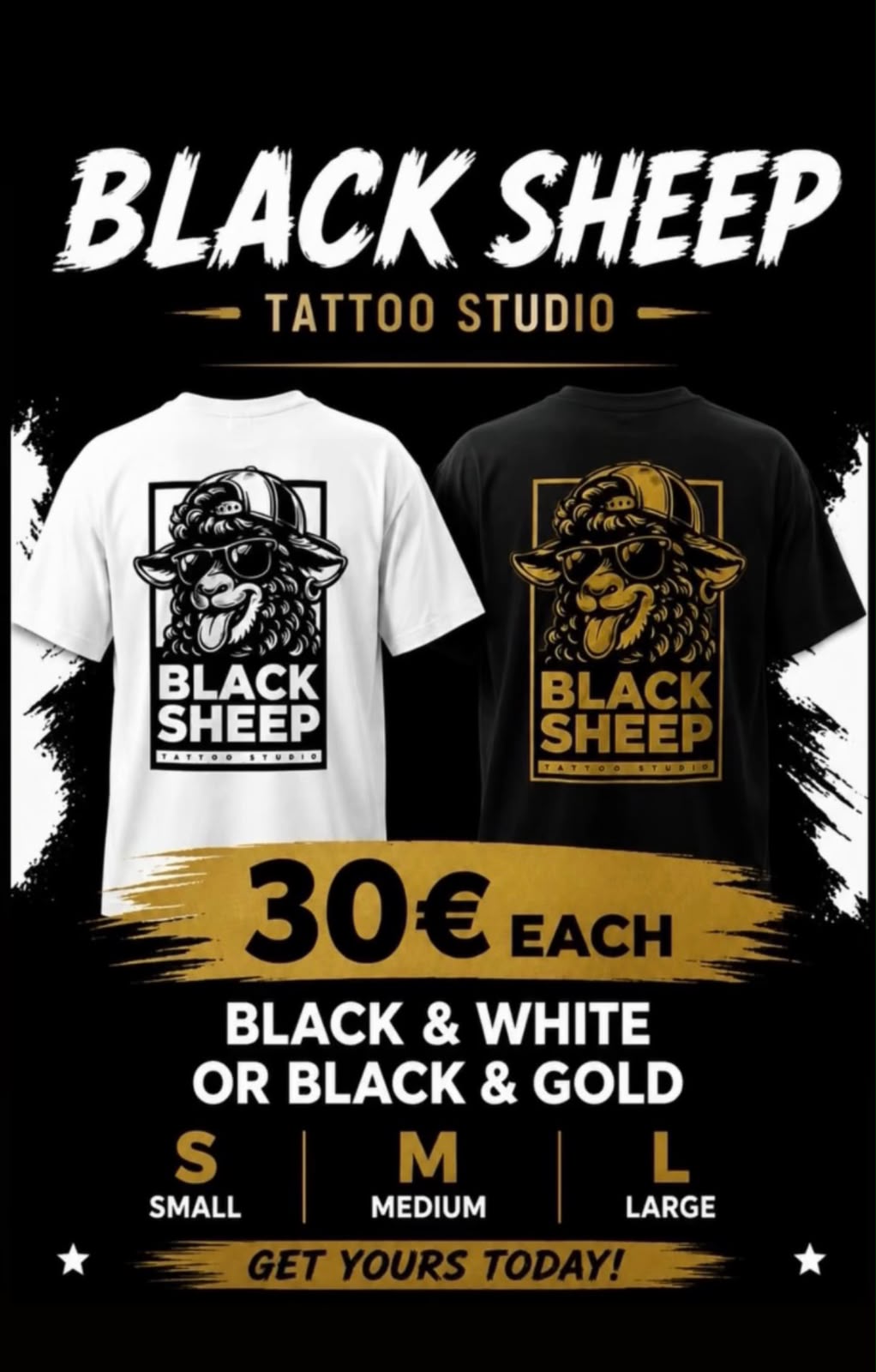 Official Black Sheep Tattoo Studio branded T-shirts available in Kos Greece
